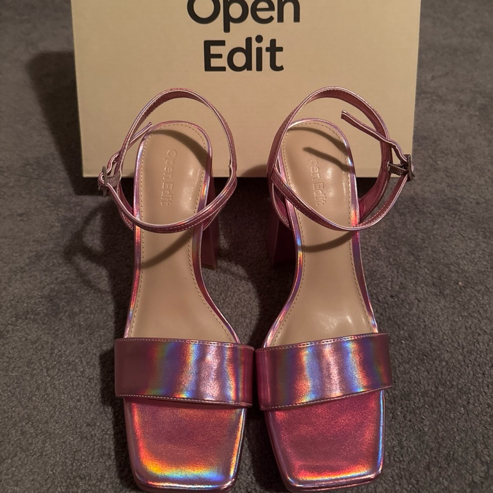 NWT Open Edit pink iridescent sandal heels size 7.5